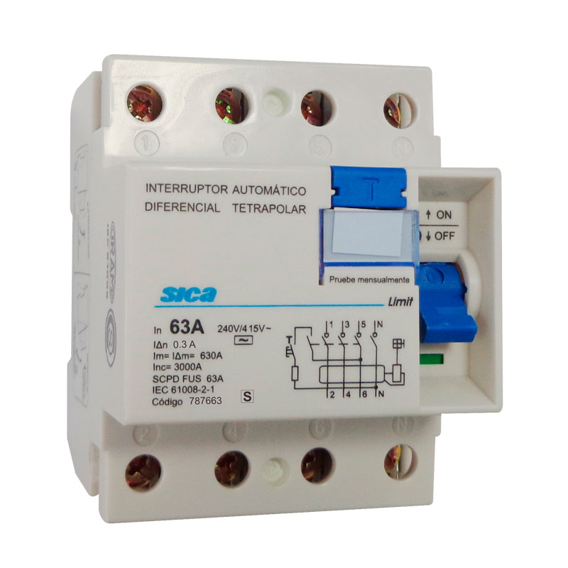 Disyuntor diferencial Interruptor tetrapolar 63A