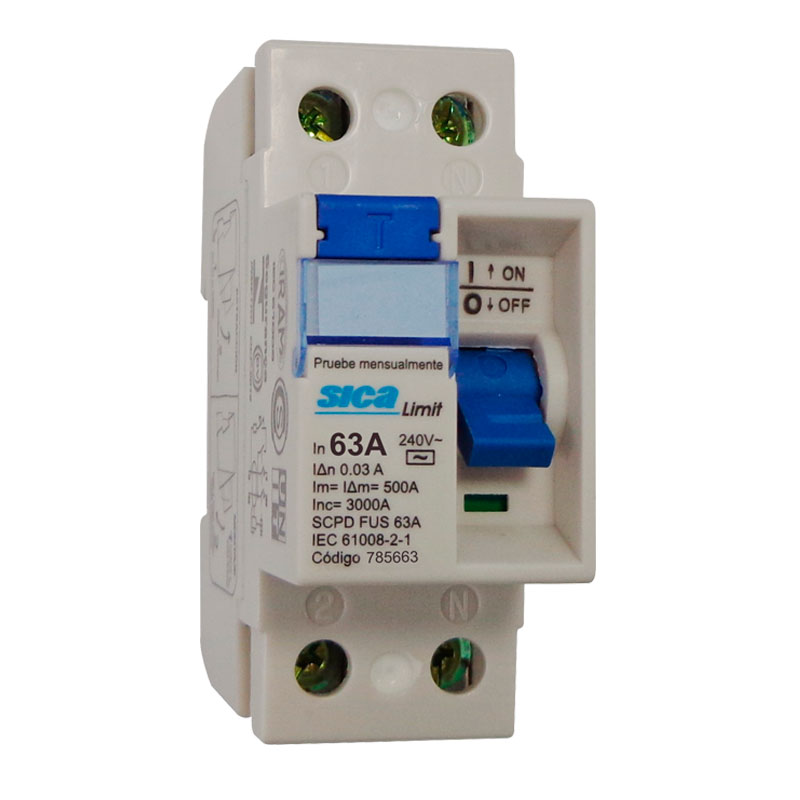Disyuntor diferencial Interruptor bipolar 63A