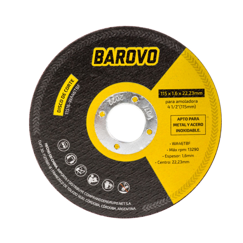 Disco de corte para amoladora 115mm 1,6mm metal y acero inoxidable