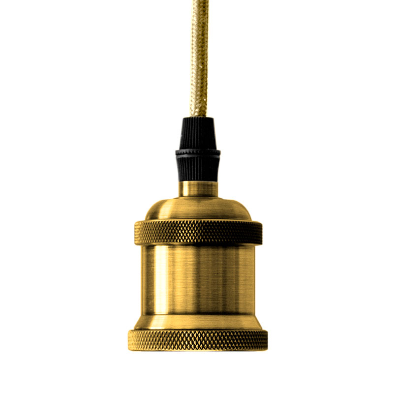 Luminaria colgante vintage capuchón dorado E27 con cable textil