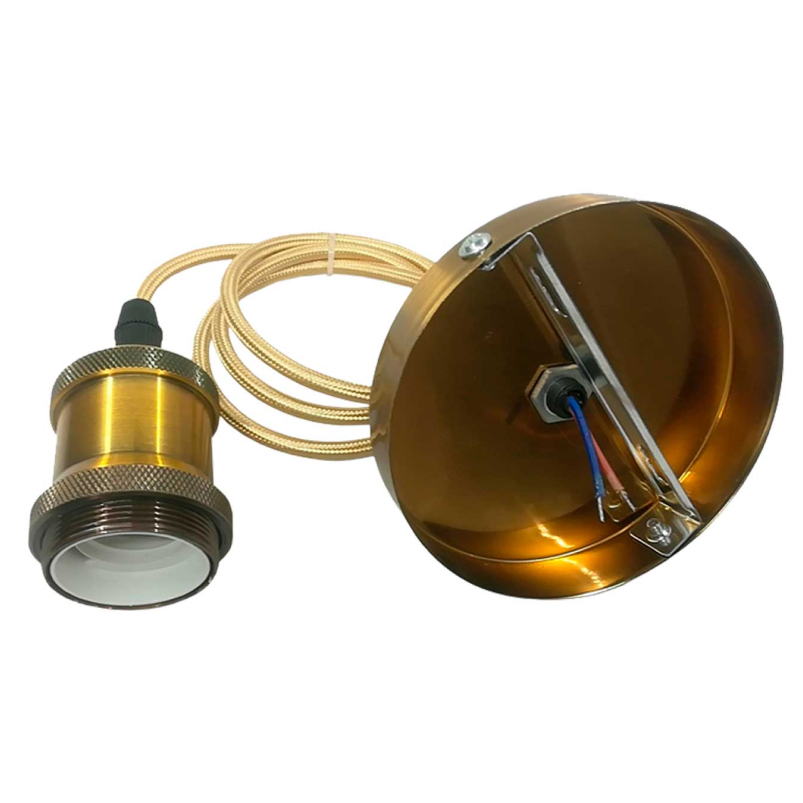 Luminaria colgante vintage capuchón dorado E27 con cable textil - Imagen 2