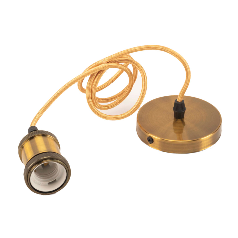 Luminaria colgante vintage capuchón dorado E27 con cable textil - Imagen 3