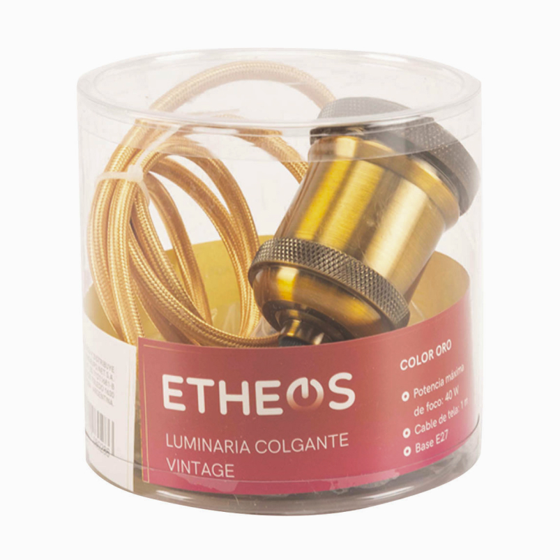 Luminaria colgante vintage capuchón dorado E27 con cable textil - Imagen 4